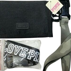 PINK Victoria’s Secret Black Wallet & Camo Lanyard + LOVE PINK Dog Lanyard NWT